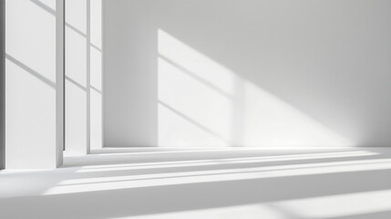 Fototapeta premium Minimalist White Background: A clean, minimalist white background with soft shadows, Minimalist Abstract Empty White Room for product presentation 