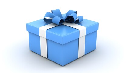 An isolated light blue gift box with ribbon, white background, no shadows, high resolution, professional photograph, studio lighting, HDR, rich colors and details, sharp focus, hyper realistic, 