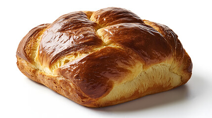 Freshly Baked Single French Brioche Loaf Isolated on White Background