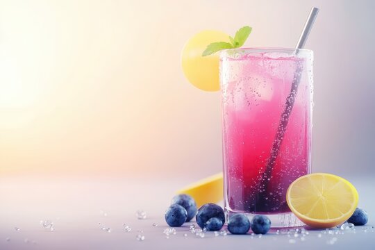Icy blueberry lemonade drink summer sunlight studio