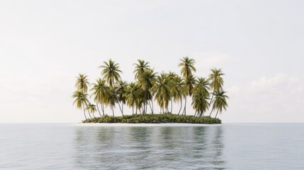 Fototapeta premium Idyllic tropical island with lush palm trees in calm ocean.