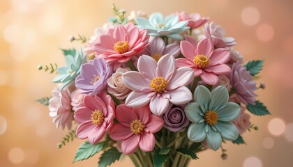 Fototapeta premium Beautiful pastel colored artificial flower bouquet.