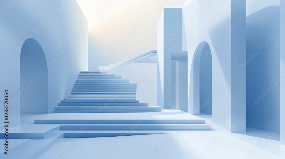 Aufkleber abstract blue studio background with soft shadows of window frames, offering a cool, abstract blue a