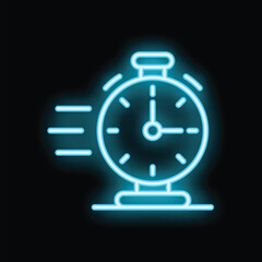 Neon blue clock showing fast moving time concept on black background