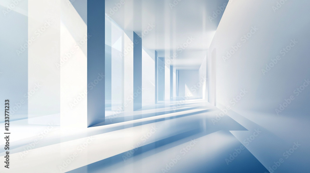 Poster white poster on room with a large window shadow, minimalistic architectural backdrop in white and bl