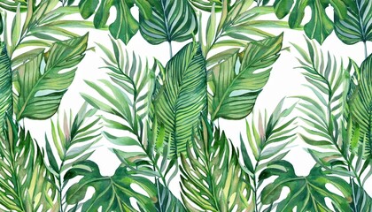 Vibrant Watercolor Tropical Leaves Design, Showcasing a Stunning Surface Texture, Depicting an Exotic Tropical Paradise, Perfect for Art Lovers and Interior Decor Inspiration