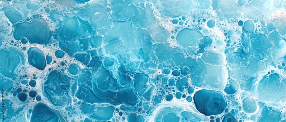 Aufkleber blue and white abstract fluid art with bubbles and swirls creating a textured surface