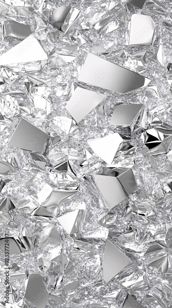 Poster abstract reflective silver fragments with textured background create a modern design