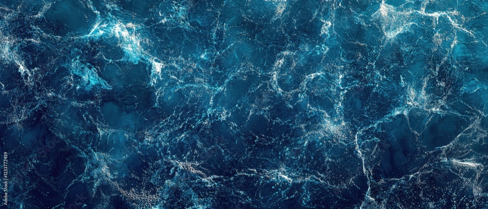 Poster deep blue ocean water with white foam creating a dynamic and abstract natural pattern