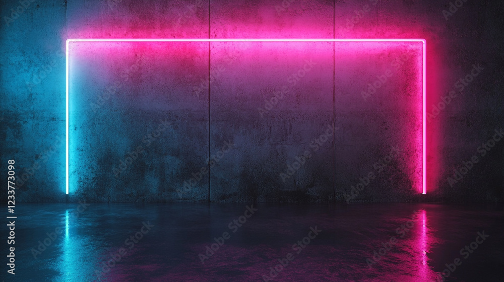 Poster abstract background with red and blue glowing neon light rays gradient lines and vertical stripes, b