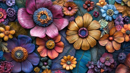 A vibrant array of sculpted flowers in rich colors