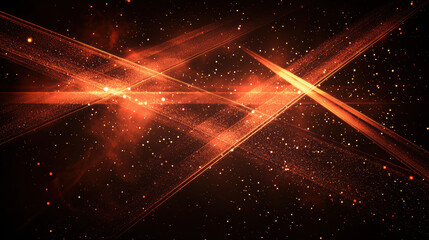 cosmic scene with intersecting laser beams and glowing particles in space