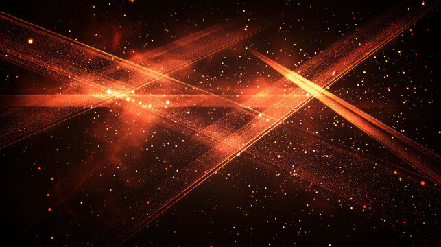 cosmic scene with intersecting laser beams and glowing particles in space