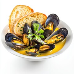 Steamed mussels served