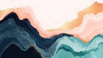 Fototapeta premium Abstract gold, teal, pink fluid art landscape background