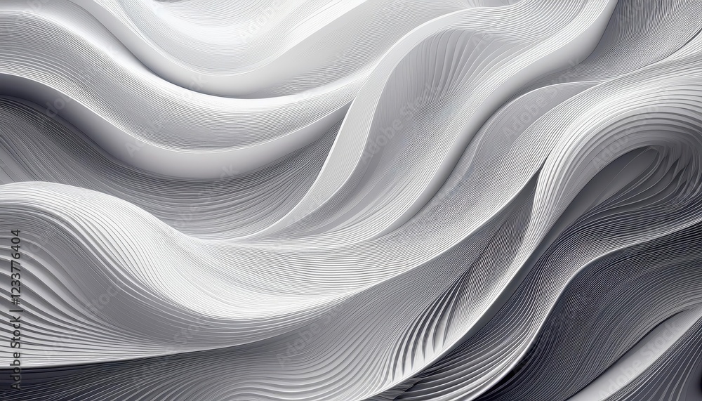 Aufkleber striking wavy white and gray abstract artwork on a minimalistic background, evoking sense of movemen