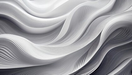 Striking Wavy White and Gray Abstract Artwork on a Minimalistic Background, Evoking Sense of Movement and Texture in a Modern Context.