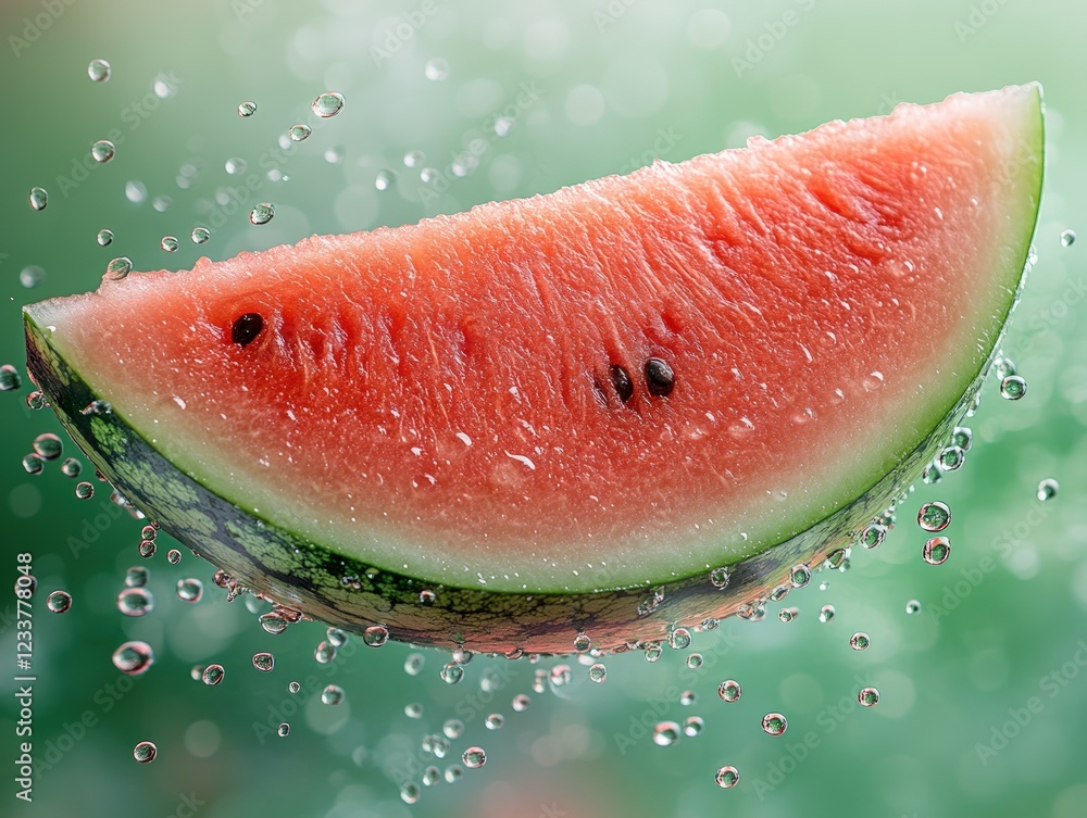 Poster refreshing watermelon slice splashing in water droplets: a summer delight