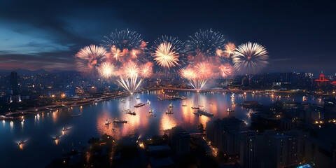 Fototapeta premium Fireworks and Night Sky Celebrations