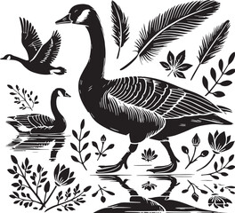 Fototapeta premium Black Goose Silhouette Vector, High Quality Illustration on White Background
