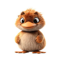 Fluffy 3D Cartoon Platypus with Big Eyes Isolated on Transparent Background