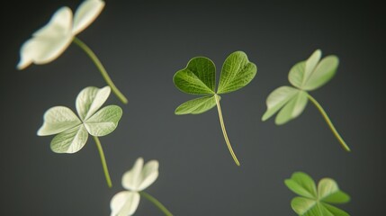 A Collection of Lush Green and Delicate White Clover Leaves Floating Gracefully Against a Dark Background, Perfect for Nature-Inspired Designs and Decorative Projects