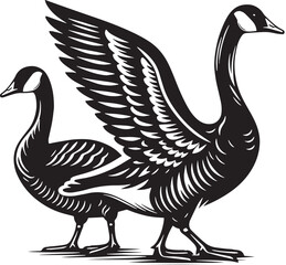 Black Goose Silhouette Vector, High Quality Illustration on White Background