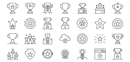 Awards and Bonuses Icons Set – Modern Thin Line Vector Illustration