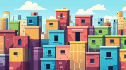 Colorful Cityscape Illustrating a Vibrant Urban Scene