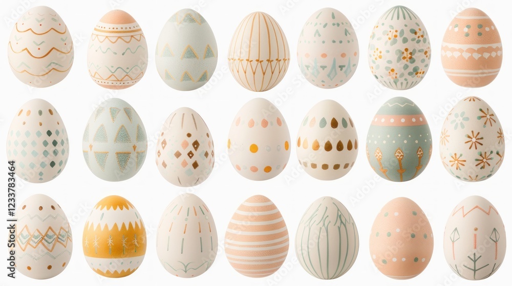 Aufkleber set of decorated easter eggs displaying unique patterns and soft pastel colors perfect for spring ce