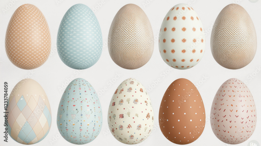 Aufkleber set of decorative easter eggs in various patterns and colors showcasing modern design with polka dot