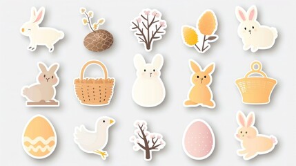 Easter-Themed Stickers Featuring Bunnies, Eggs, Chicks, and Spring Flowers for Festive Celebrations and Seasonal Crafts