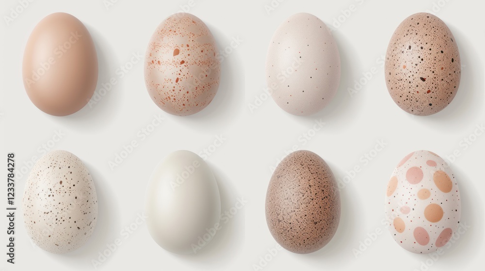 Poster a collection of eggs on a soft background featuring unique speckles and texture for spring and seaso
