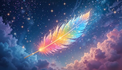 Obraz premium Magical feather floats in cosmos. Dreamy, fantasy art.