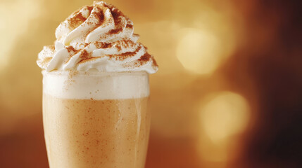 Golden Pumpkin Spice Latte with Warm Bokeh Lighting