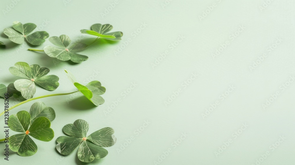 Poster green clover leaves arranged on a soft green background creating a natural and serene atmosphere ide