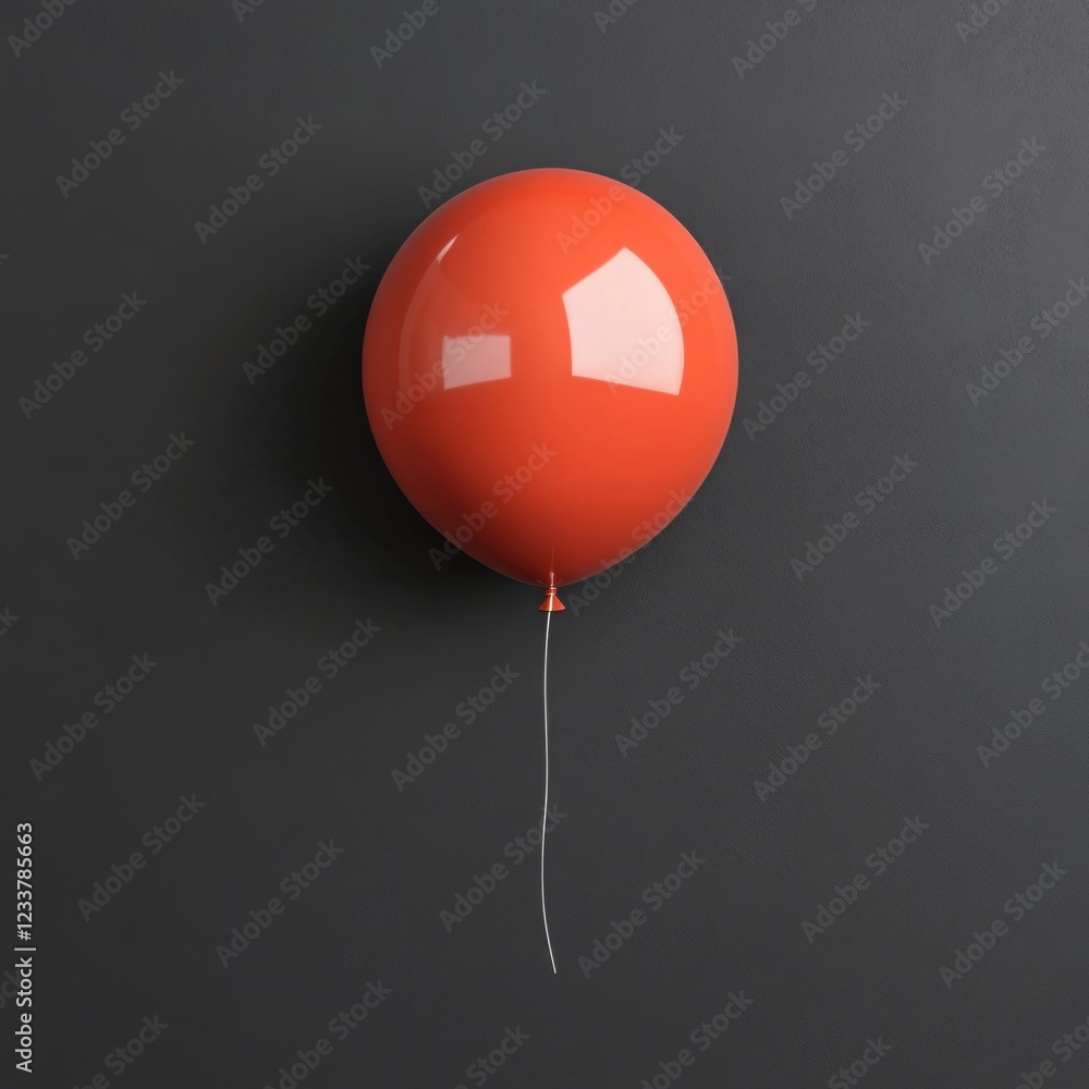 Poster single orange balloon floating against a dark gray textured background with a thin white string