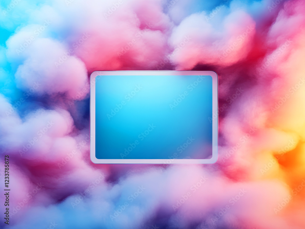 Poster soft colorful smoke background with blank frame for product or text placement