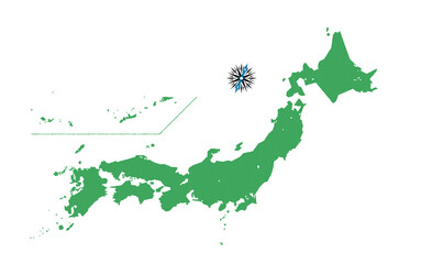 手刷りの版画風に描いた、レトロ感のある日本地図