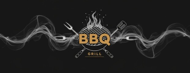 BBQ grill barbecue smoke fire cooking meat restaurant food chef logo