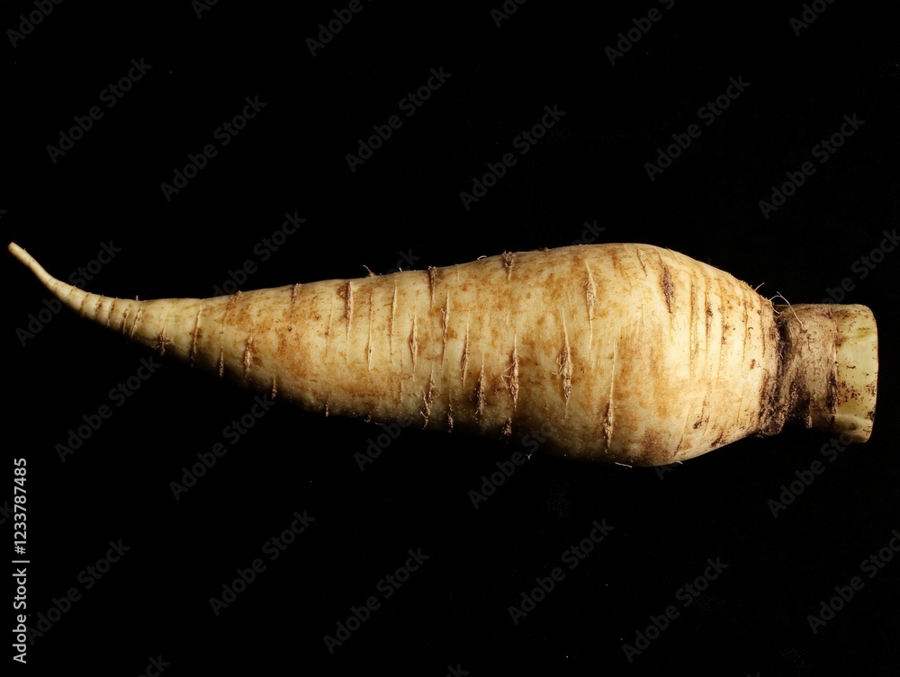 Poster single parsnip root vegetable isolated on black background