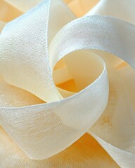 Macro shot of white fabric ribbon texture glowing under soft light soft environment fine art