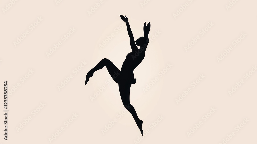 Poster silhouette of a dancer with playful bunny ears in a dynamic pose against a soft background, capturin
