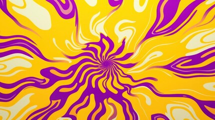 Obraz premium Psychedelic abstract swirl, vibrant yellow and purple, spiral pattern, liquid motion, groovy retro style, hypnotic design