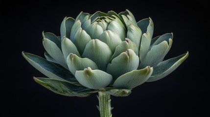 A Single Artichoke Bud Isolated Against Black Background