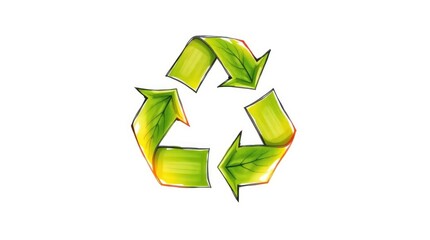 Obraz premium Green recycling symbol, sketch-like drawing, white background