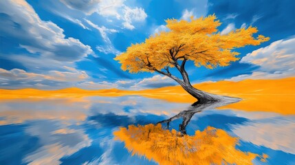 Golden Trees Silhouetted Against Dramatic Sky in Modern Canvas Art