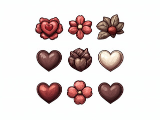 Fototapeta premium Valentine chocolates arranged in floral and heart shapes, evoking romance