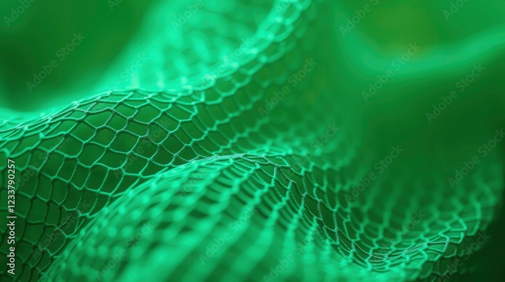 Sticker abstract green waves, digital mesh structure, flowing geometric pattern, futuristic network visualiz