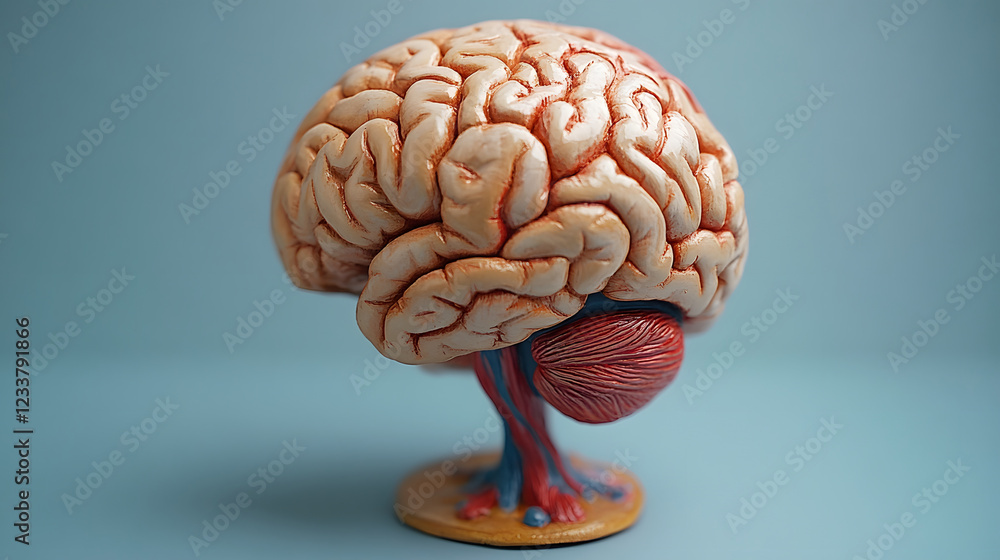 Poster A model of a human brain with intricate details, showcasing its structure and connecting elements